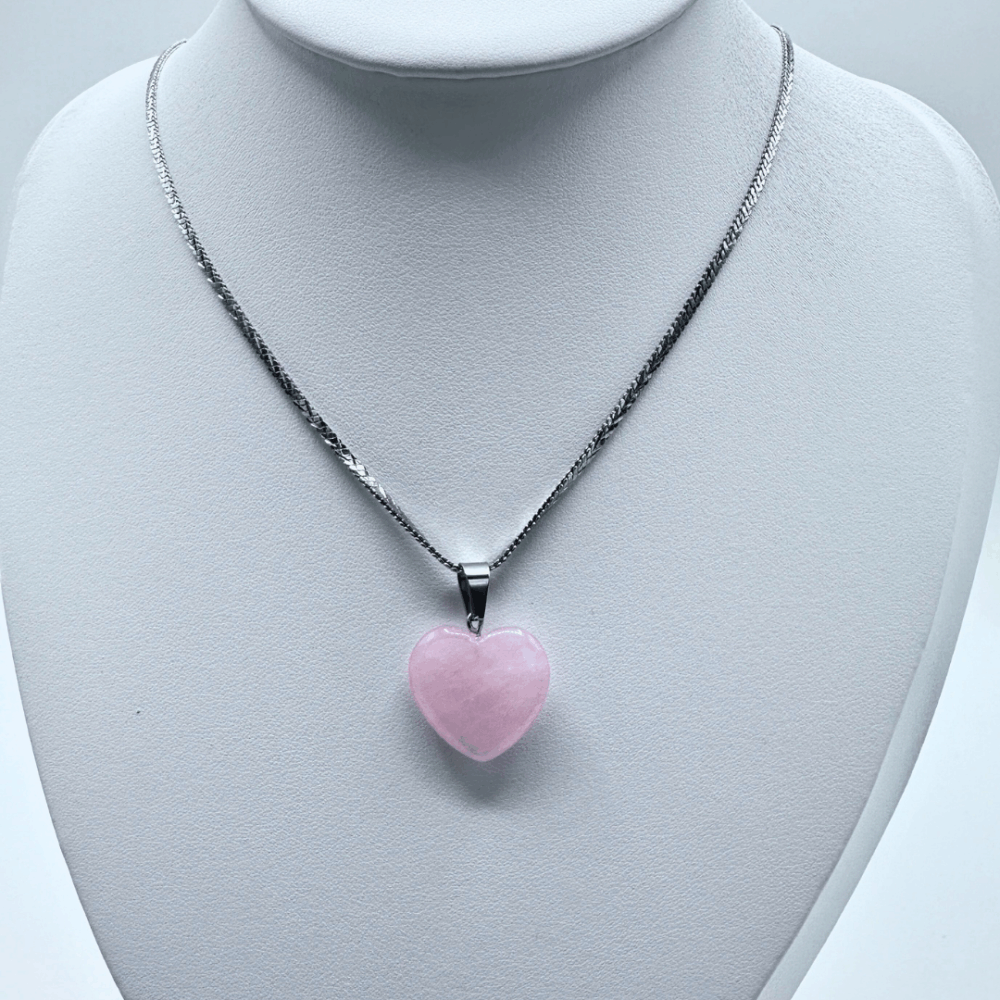 Natural Rose Quartz Heart Stone Pendant