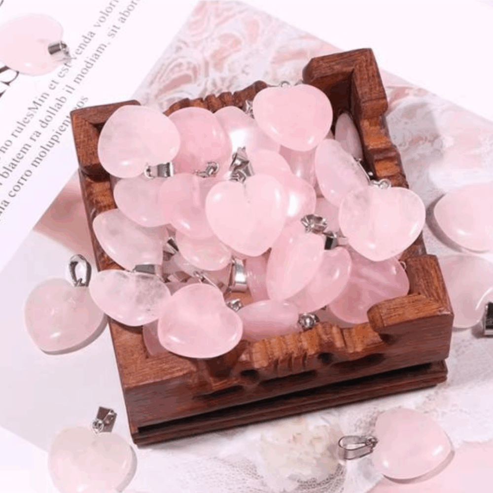 Natural Rose Quartz Heart Stone Pendant