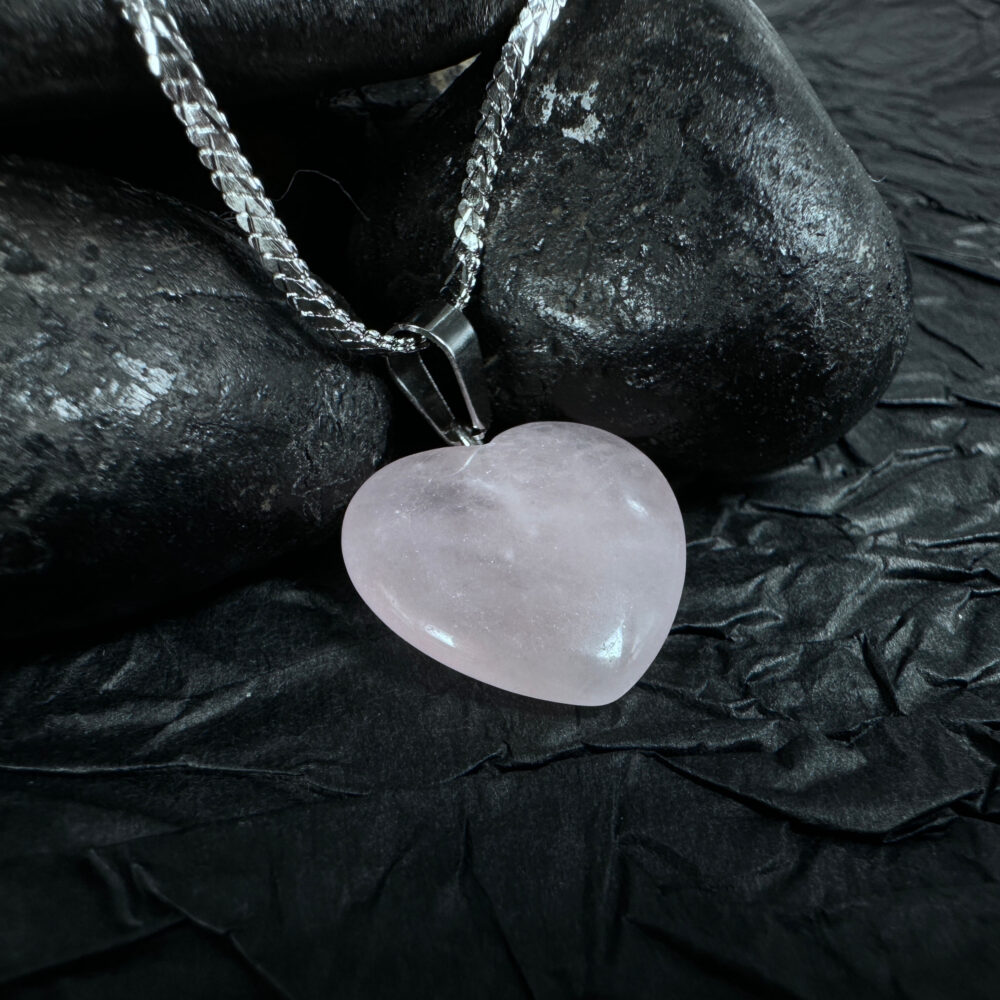 Natural Rose Quartz Heart Stone Pendant